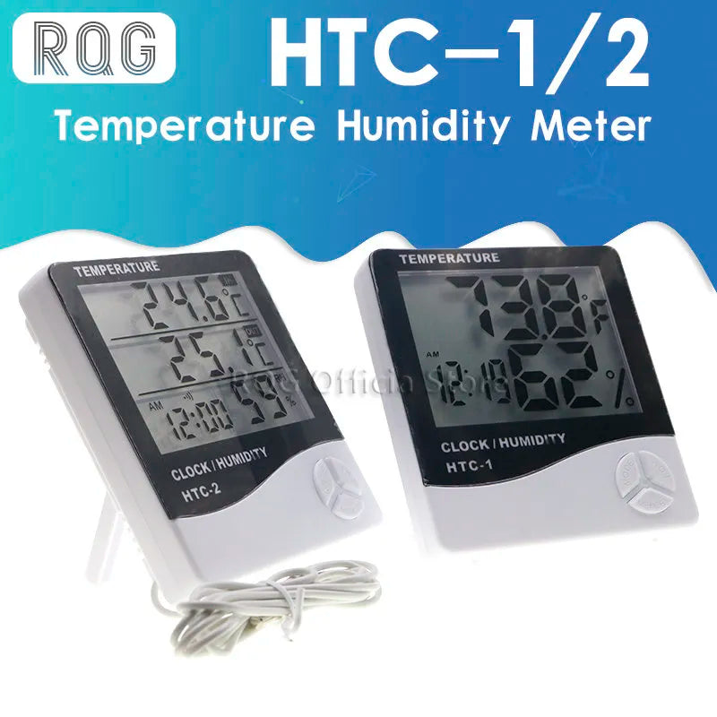 LCD Digital Temperature Humidity Meter HTC-1 HTC-2 Home Indoor Outdoor hygrometer thermometer Weather Station with Clock