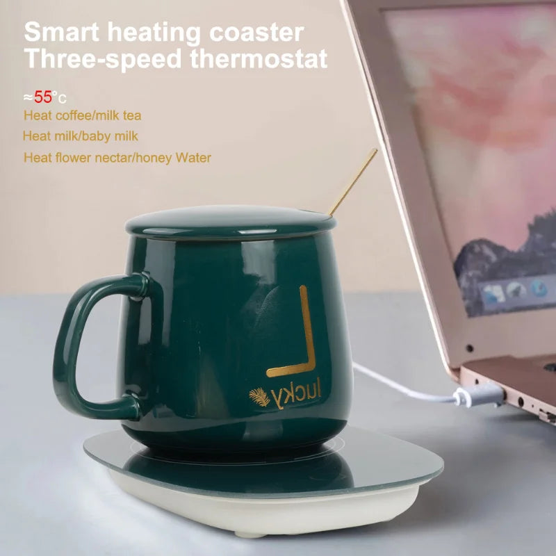 USB Coffee Mug Heating Pad 55°C Thermostatic Heater Coaster Tea Cup Electric Heating Dish for Home Office Milk Tea Water Warmer
