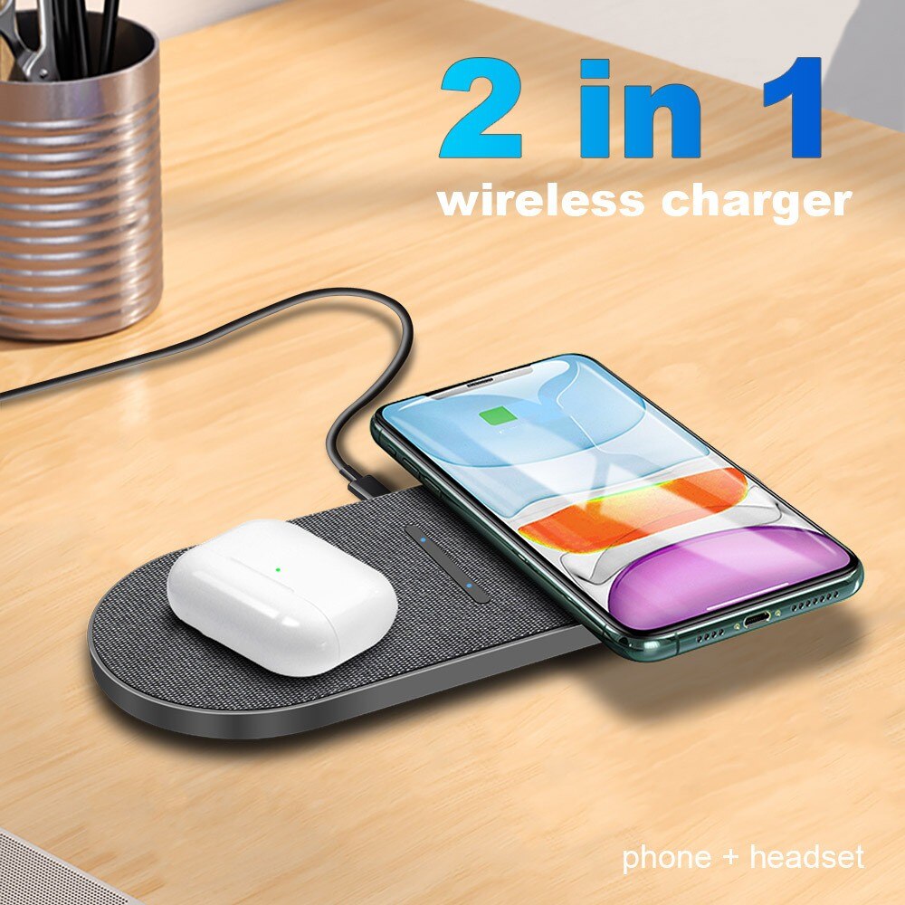 30W Dual 15W Wireless Charger for iPhone 14 13 12 11 Pro XS XR X 8 Samsung S21 S22 Airpods 3 Pro 2 In 1 Fast ChargingPad