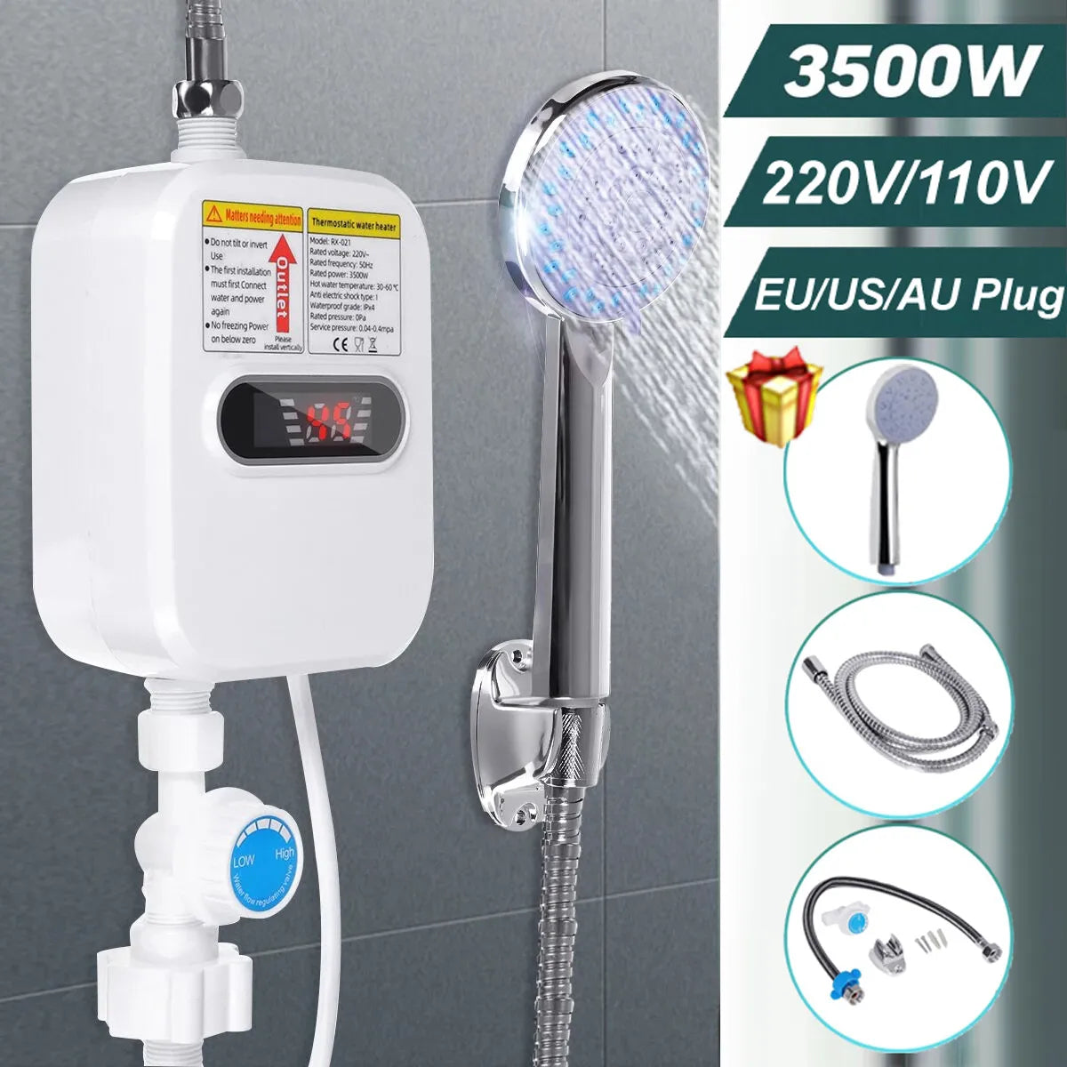 EU/US Plug 3500W Electric Thankless Mini Instant Hot Water Heater 220/110V bathroom Faucet Tap Heating 3 Seconds Instant Heating