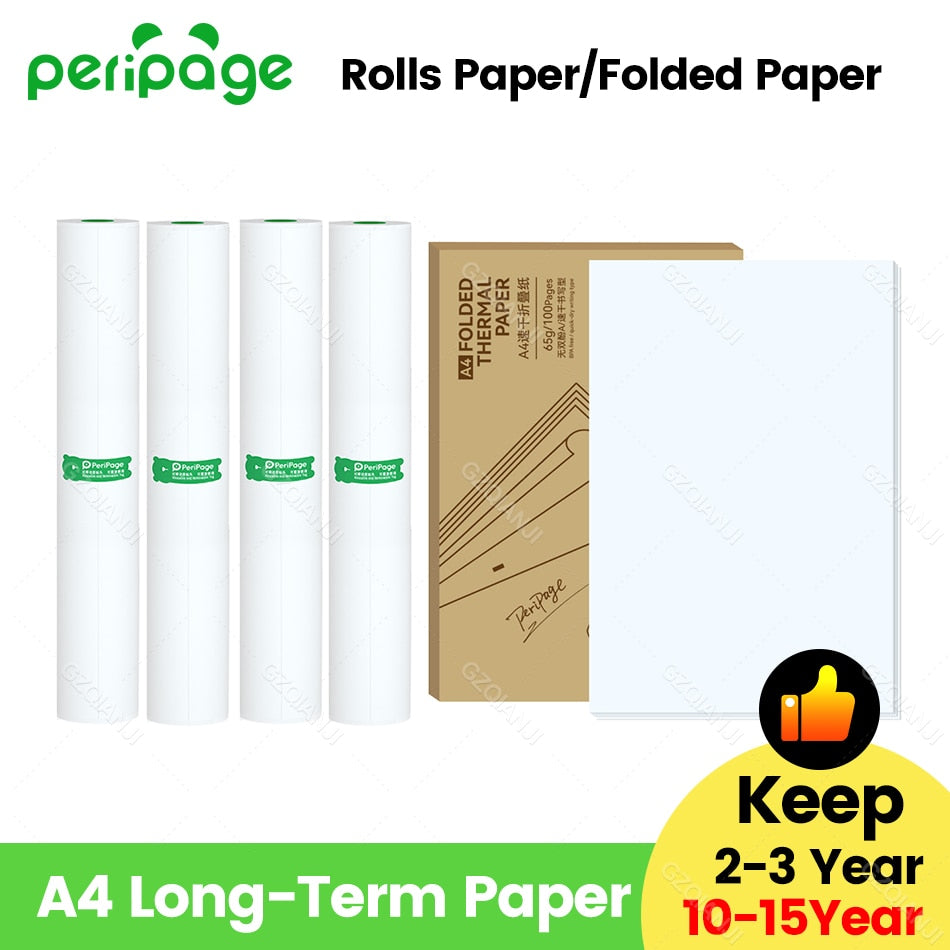 PeriPage A4 Portable Printer Roll Folded Paper USB Bluetooth Thermal Document Printer Support Tattoo Stickers Office Homework