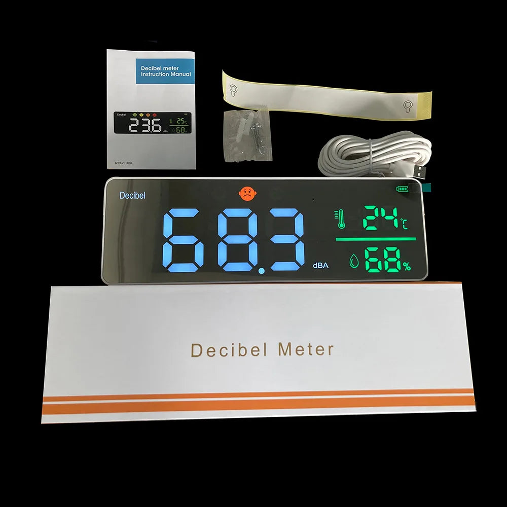 Decibel Meter Digital Sound Level Meter Smart Wall Mounted Neighbors Noise Detector 30-130dB Temperature and Humidity Monitor