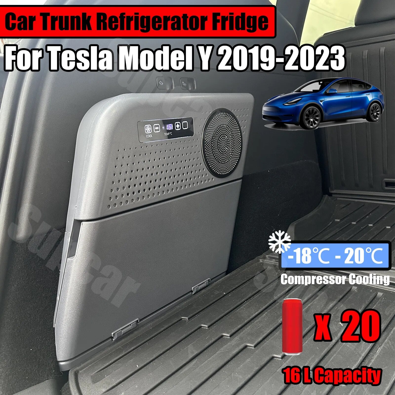 Car Refrigerator Fridge For Tesla Model Y 2019-2023 16L -18℃-20℃ Freezer  Compressor Cooling Car Trunk Storage Refrigeration