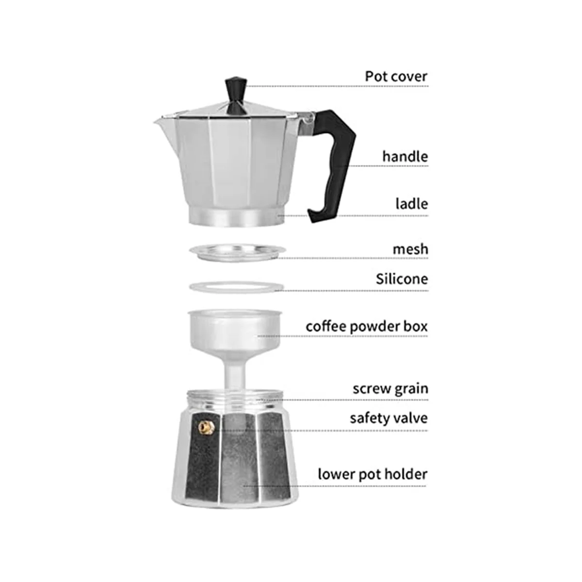 Coffee Pot Espresso Maker Moka Pot, Stovetop Espresso Maker for Great Flavored Espresso for Electric Ceramic Stovetop