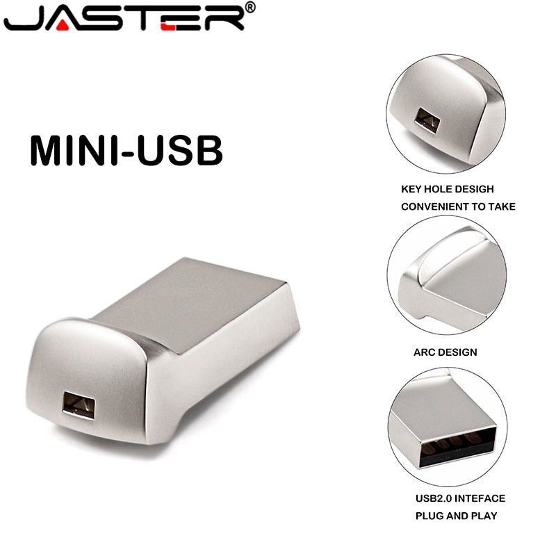 JASTER Mini Metal USB flash drive 8GB 16GB Pendrive 32GB 64GB Personalise Pen Drive  Memory Stick U disk Gift Free Custom Logo