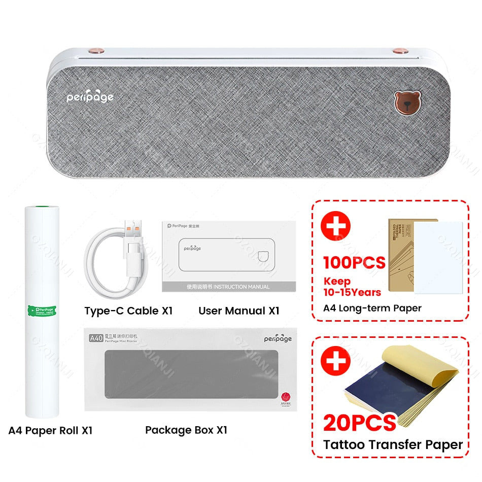 PeriPage A4 Portable Printer Bluetooth Wireless Thermal Label Printer Tattoo Transfer Paper Printing impresora termica tattoo
