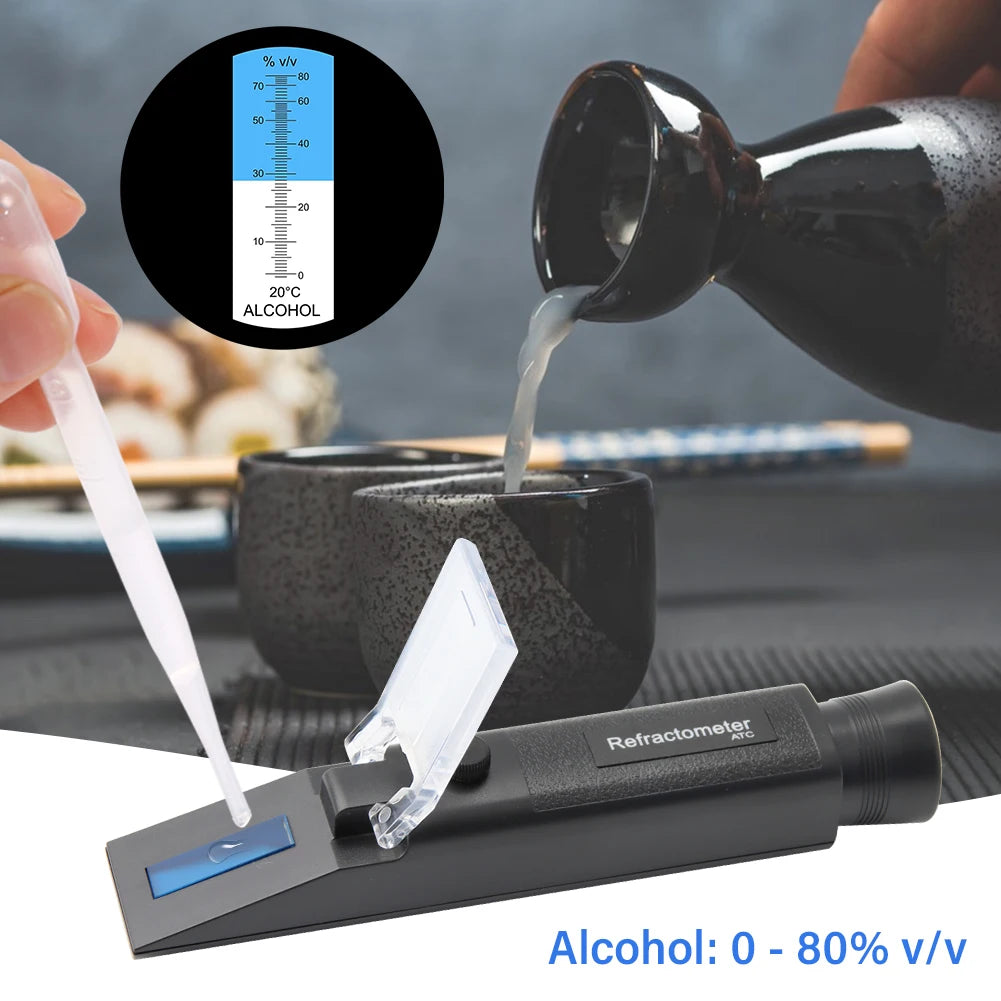 Handheld 0-80% Alcohol Refractometer ATC Spirits Concentration Meter Brewing Liquor Tester Densimeter Alcohol With Bag