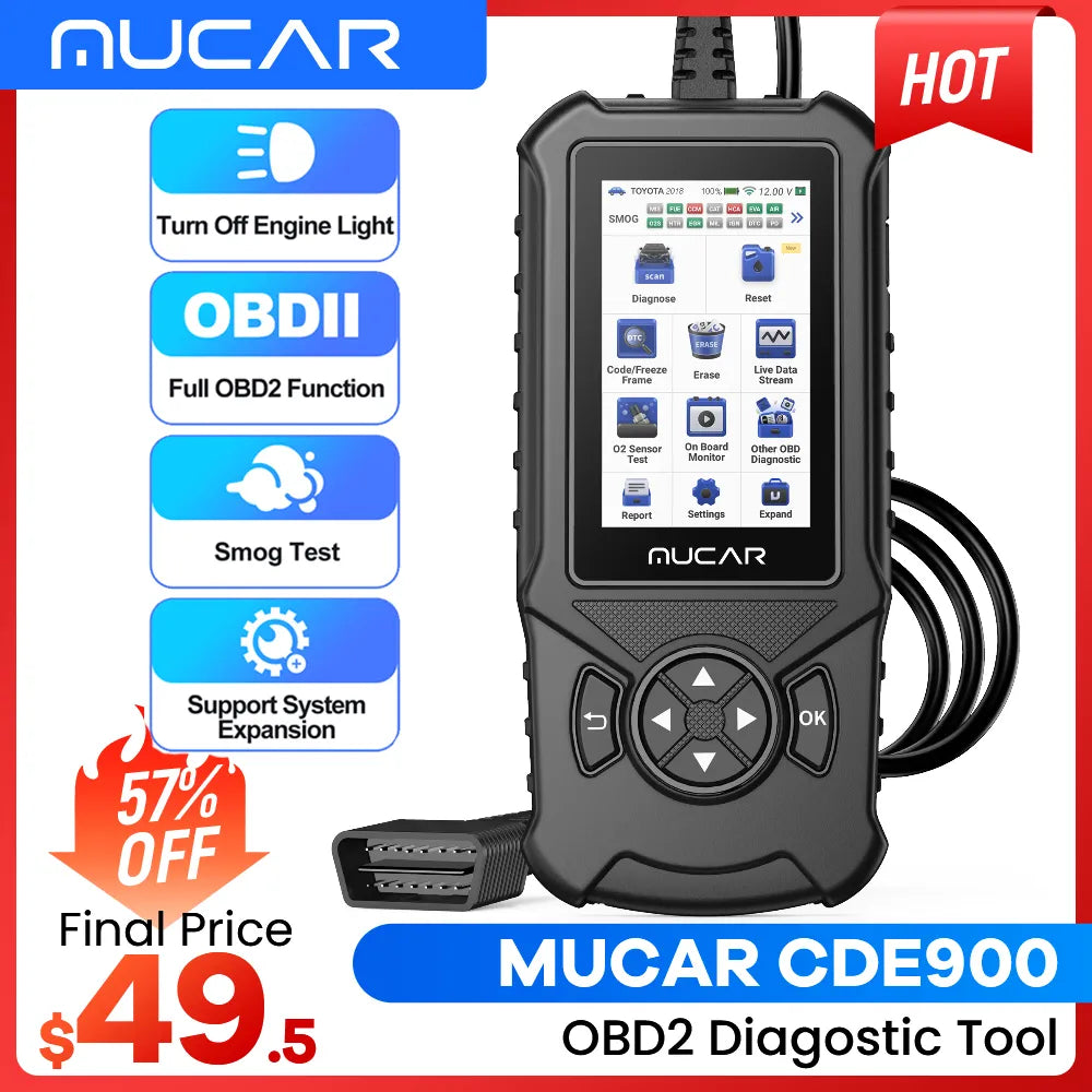 MUCAR CDE900/cde900 Pro OBD2 Diagnostic Tool Auto obd Scanner Brake Airbag Transmission Engine Diagnose 32G 28 Reset Code Reader