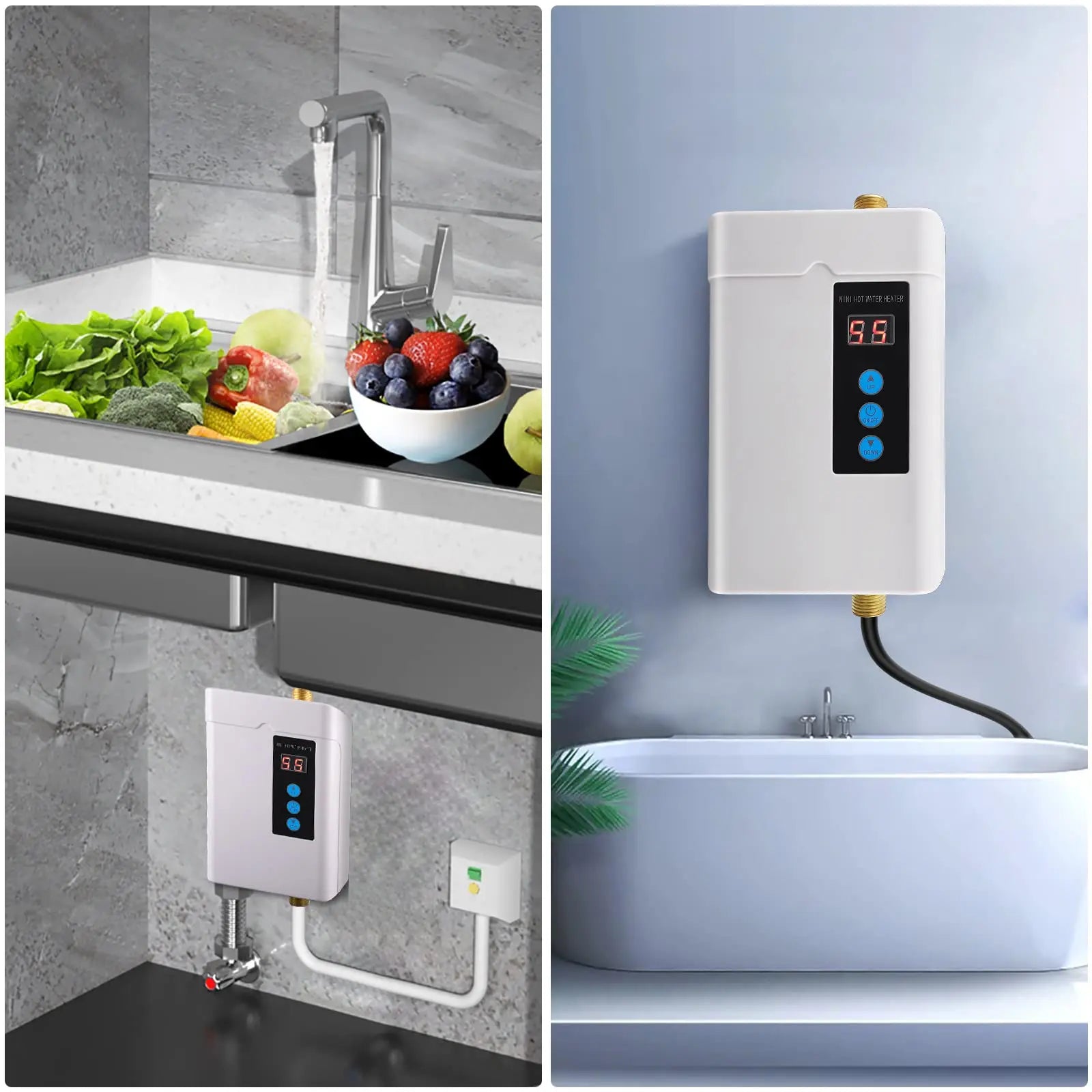 Tankless Water Heater, Mini Electric Instant Hot Water Heater with LED Display, Water Heater with Remote Control