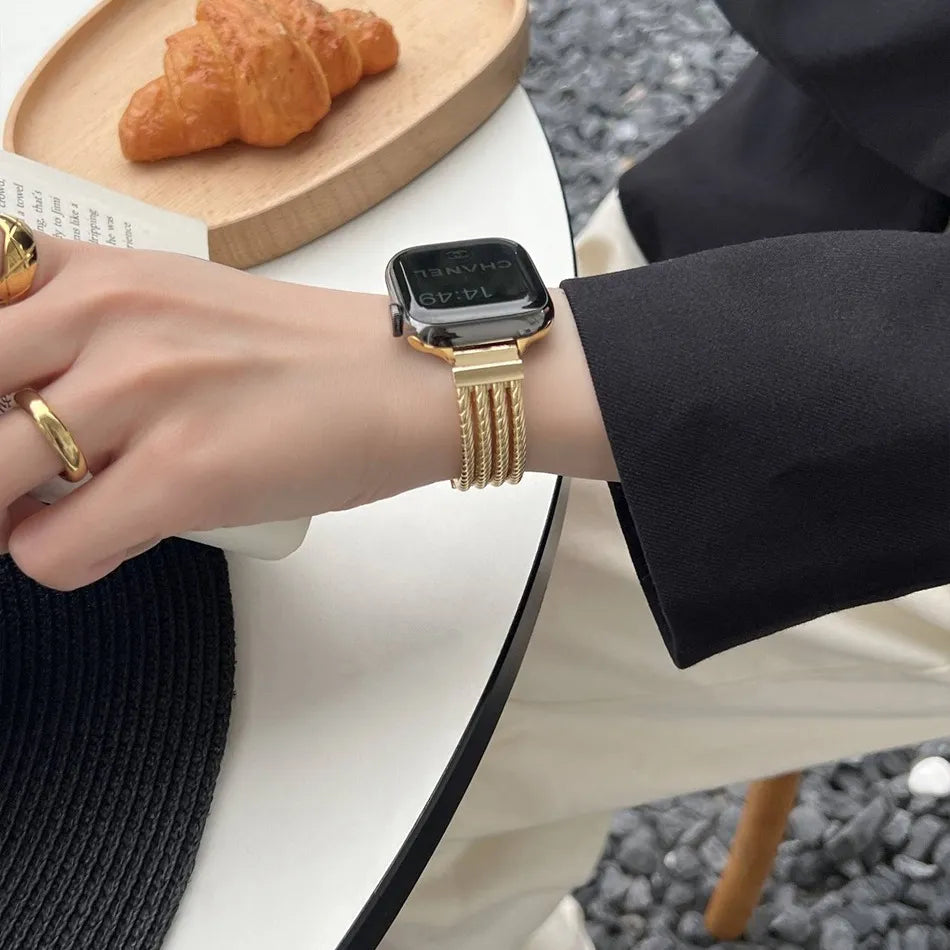 Metal Stripe Bracelet Strap For Apple Watch Series 9 8 7 6 SE 5 45/44/42/41mm Luxury INS Band For IWatch Ultra 2 49mm 40mm 38mm