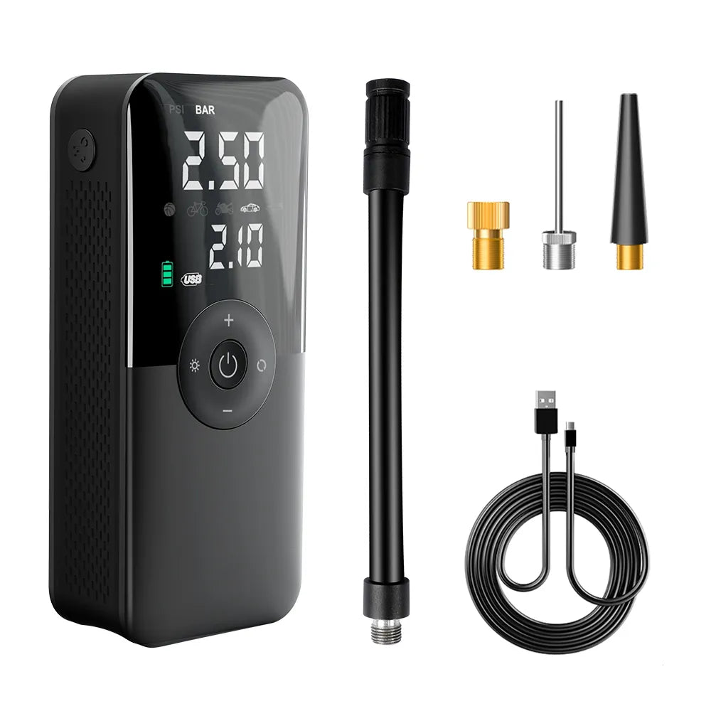 CARSUN Portable Air Compressor Motorcycle Tire Air Pump 150PSI Outdoor Emergency Digital Display Smart Bicycle Air Pump With LED