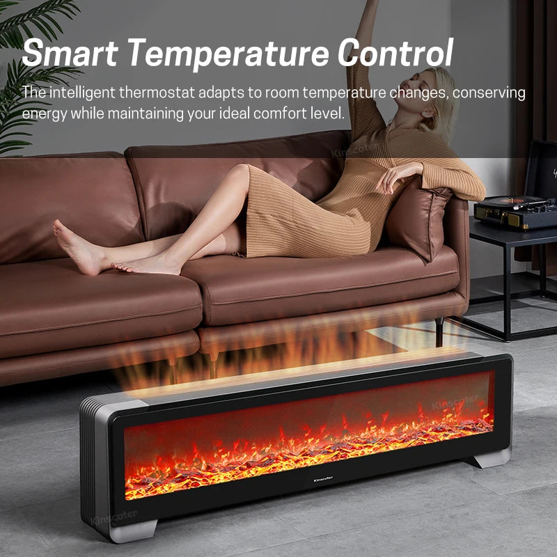 Kinscoter Remote Simulated Fireplace Lighting Baseboard Electric Heaters 2000W 5S Fast Heating Home Room Heater Low Noise