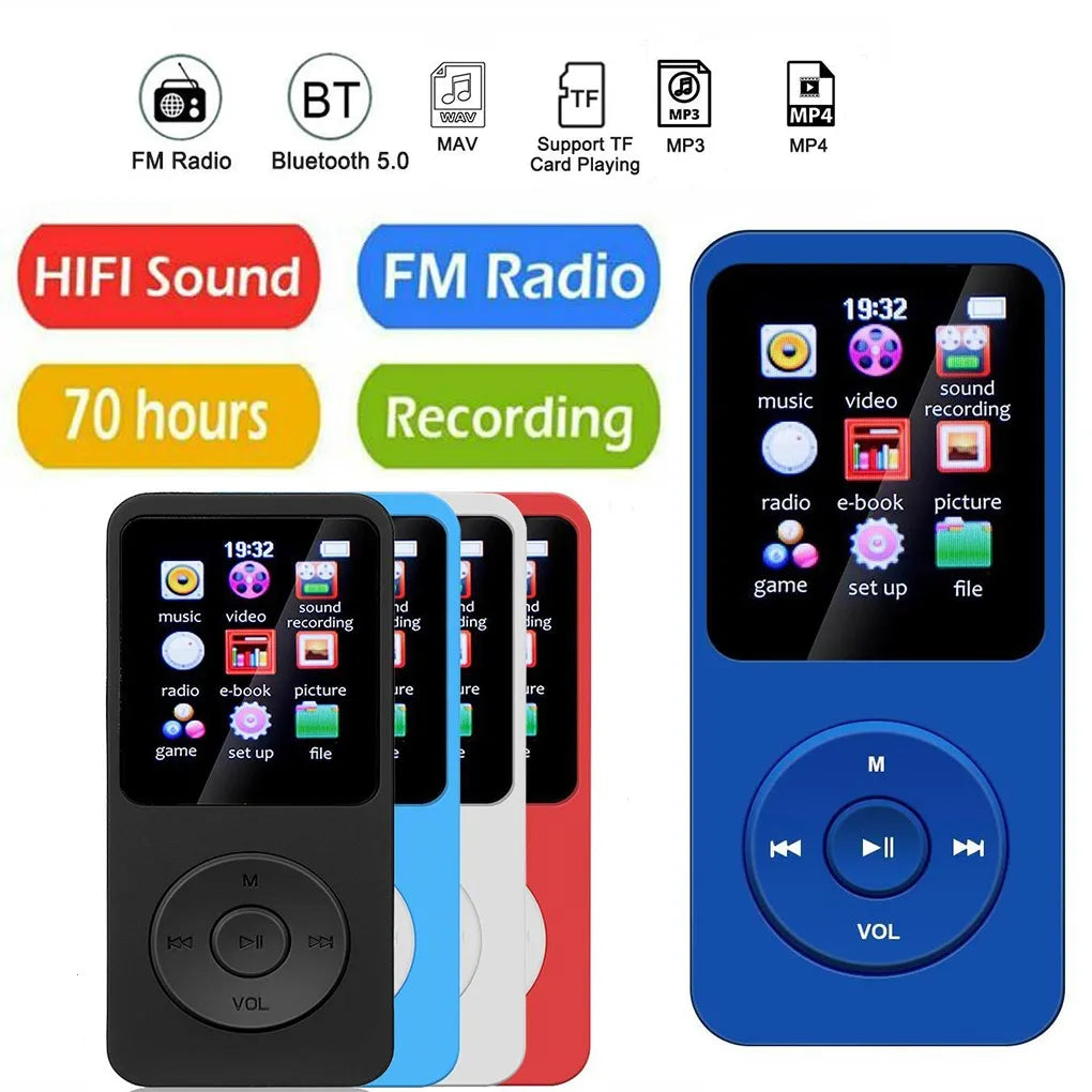 1.8 inch MP3 MP4 Music Player Push Button Bluetooth 5.0 Student Walkman Support 32GB Card Built-in Speaker FM Radio Alarm Clock