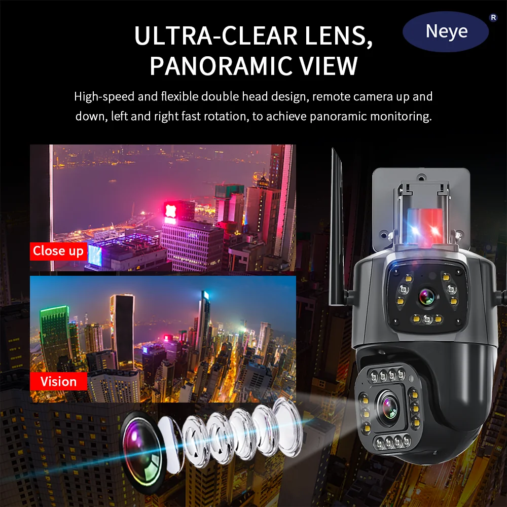 Neye 8MP 4K IP Camera Pan Tilt WiFi Dual Screen Human Body Detection Outdoor Waterproof Safety Video Surveillance Camera