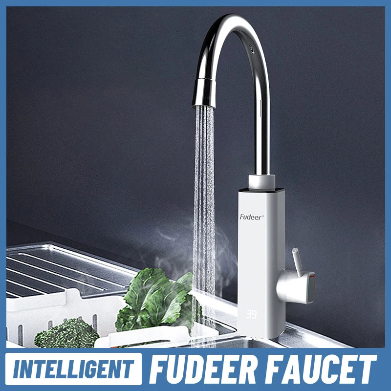 Fudeer Instant Water Heater Faucet Electric Water Heater Kitchen Faucet Tankless Water Heating Mixer Tap with Digital Display