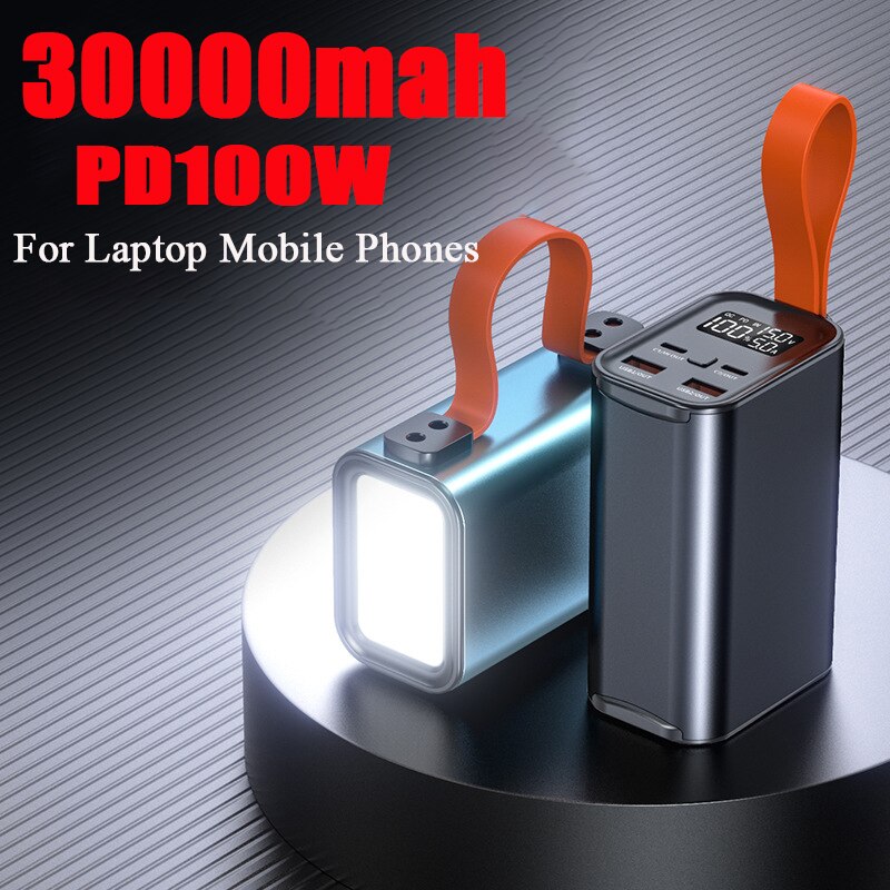 Power Bank 30000mAh 100W Type C PD Two-Way Fast Charging Powerbank for iPhone 14 Xiaomi Huawei Samsung Laptop Notebook Powerbank