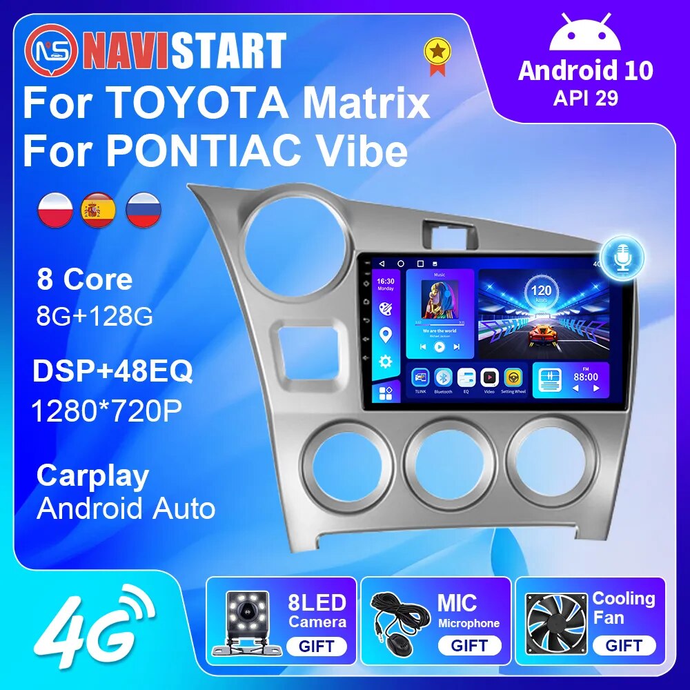 NAVISTART Android 10 Car Radio For Toyota Matrix 2 2004-2008 GPS Navigation 4G WIFI Android Auto DSP Carplay 2Din DVD Player