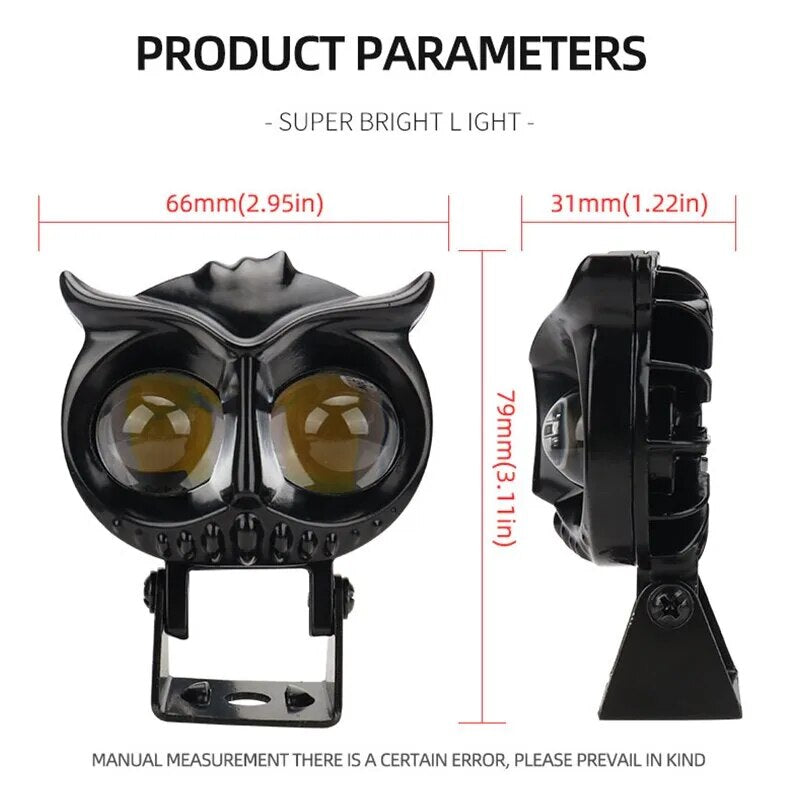 1PCS Dual Color Motorcycle Headlight Owl Design 4 Modes Auxiliary Spotlights Motorbike Scooter Fog Lamp Running Lights