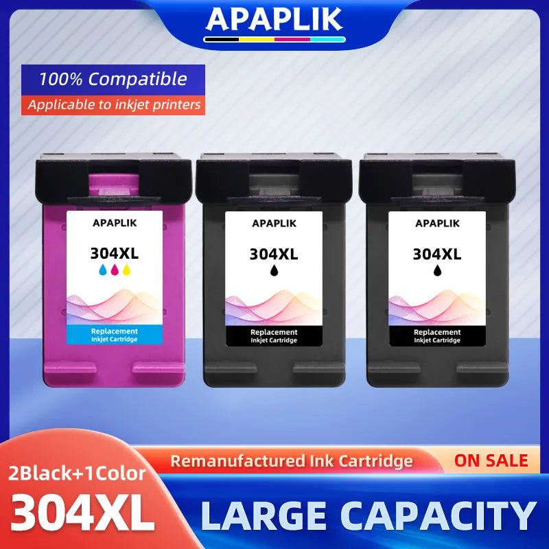 APAPLIK 2 Pack Remanufactured 304 XL Ink Cartridges For HP ENVY 5020 5030 5032 DeskJet 2620 2630 3762 3760 3750 3730 3764 3733