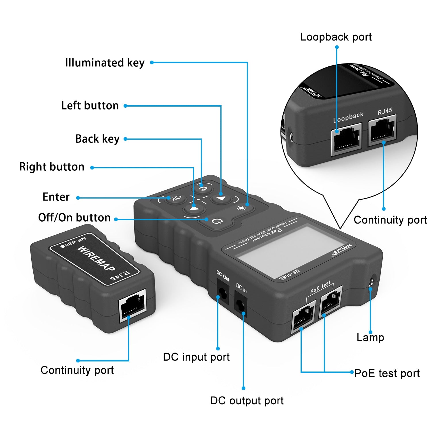 NOYAFA NF-488 LCD Network PoE Checker Over The Ethernet cat5 cat6 Lan Cable Tester Loop Test Tool