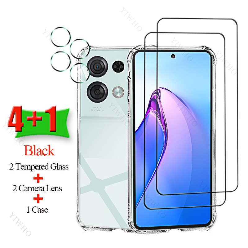 6+1 Screen Protector Full Glue Tempered Glass for Oppo Reno 8 Pro Soft Silicone Case Camera Cover for OPPO Reno8Pro 6.7" CPH2357