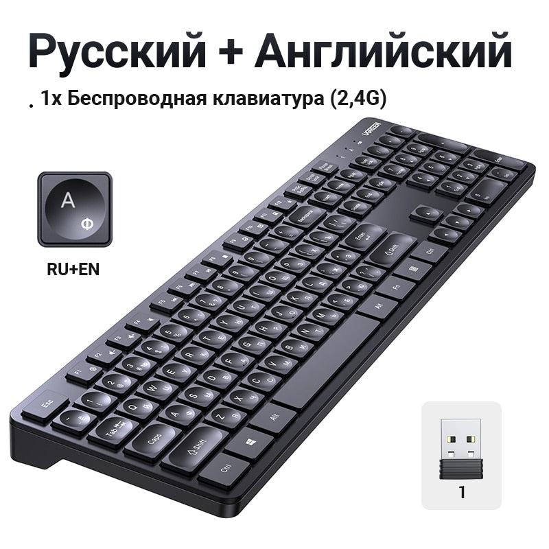 UGREEN Keyboard Mouse Wireless 2.4G English Russian Keycap For Work Office Gaming PC Accessories Mice Pads 104 Keycaps Keyboard