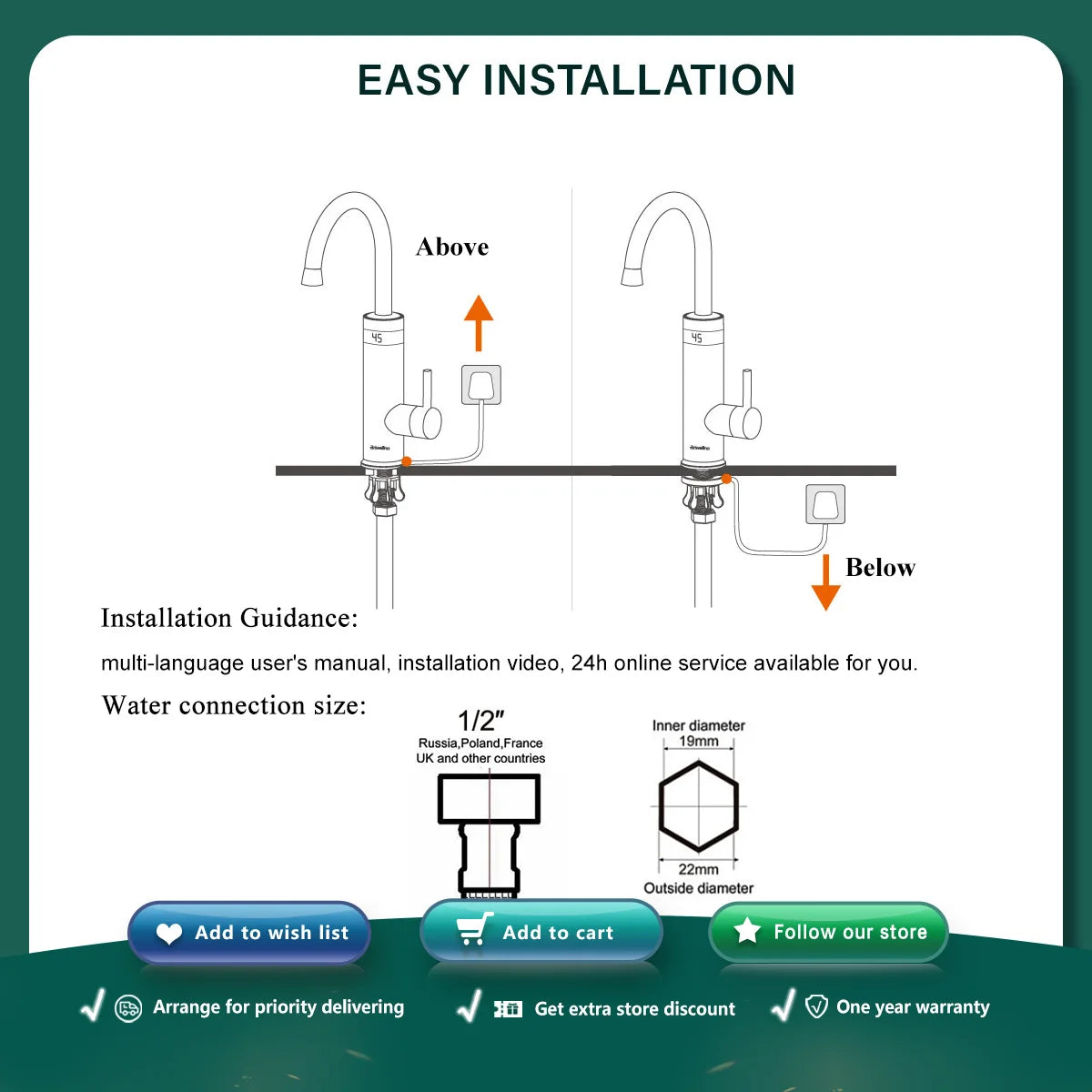 Briwellna Water Heater Electric Faucet 2 in 1 220V Tankless Water Heater Hot Water Tap Heating Electric Geyser Flow Heater