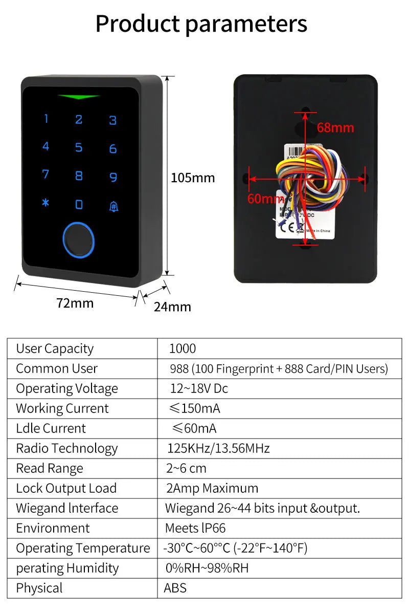 Tuya APP Fingerprint Door Lock IP66 Waterproof Keyless Fingerprint WIFI Access Control Standalone Keypad IC Card Door Entry