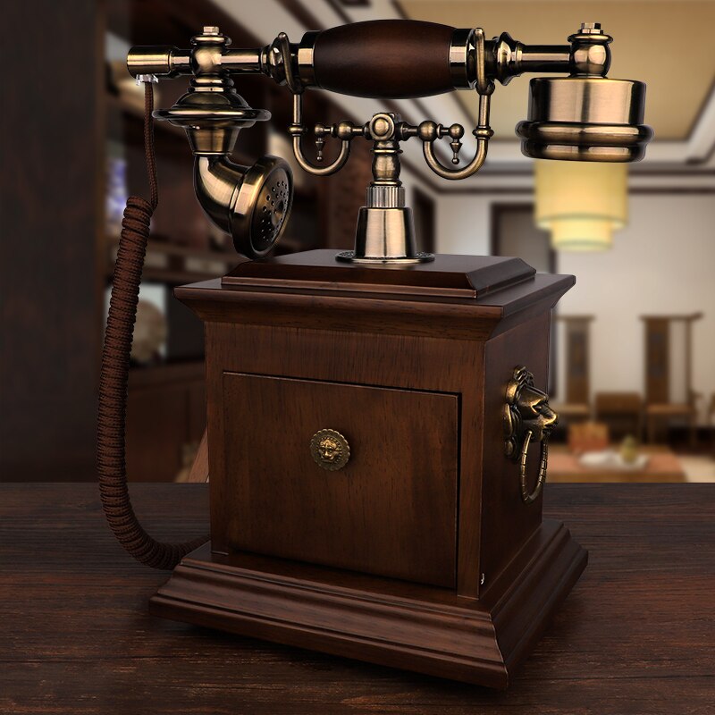 Solid Wood Old Fashioned Telephones Digital Button And Rotary Dial Phones Corded Nostalgic Landline Vintage Antique Decorativ