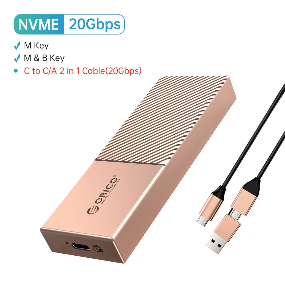 ORICO 20Gbps M2 NVME SSD Case All Aluminum M.2 NVMe SSD Enclosure USB3.2 GEN2 x2  Type-C For M.2 Hard Drive Up to 2TB C to C