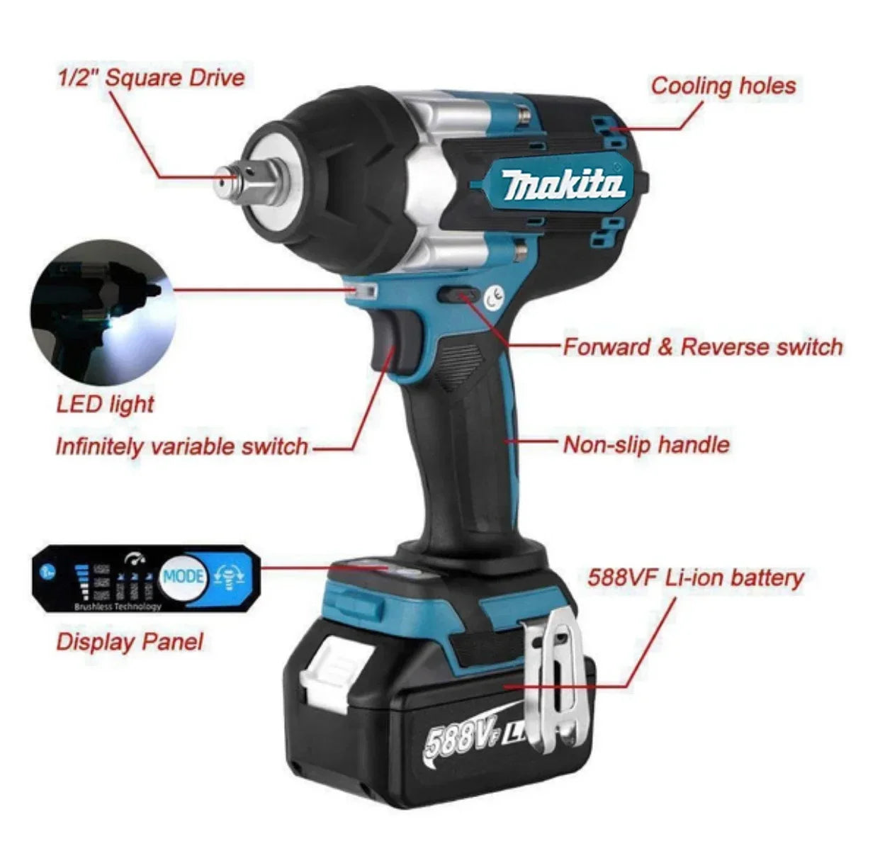 Makita DTW700 18V Cordless 1/2 Wrench Electric Key Impact Drill Power Tools Torque Wrench Wireless Drill Free Shipping Ratchet D