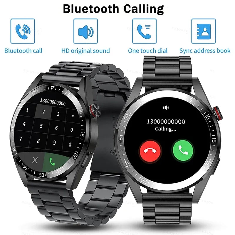 New Smart Watch Mens 4G Memory Local Music Player 454*454 AMOLED Screen Bluetooth Call Sports Man Smartwatch For Samsung Huawei