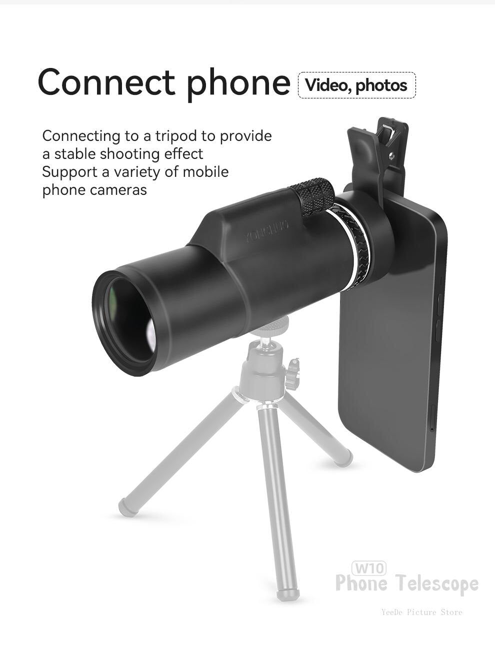 YONGNUO W10 10X Mobile Phone Telescope Outdoor Shooting HD Phone Lens External Camera For Smartphones iPhone Xiaomi Huawei