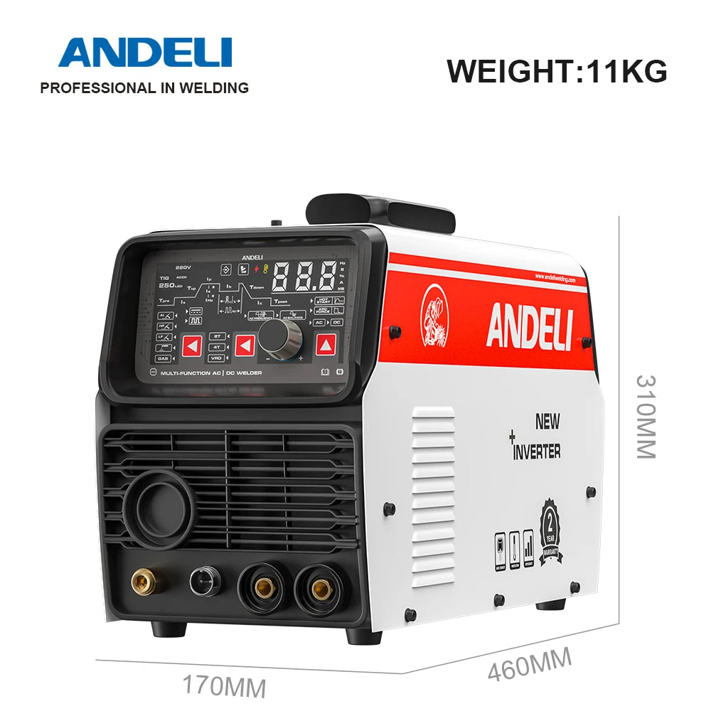 ANDELI 220V AC DC TIG Welder TIG-250PE TIG Welding Machine MMA Pulse Aluminum Welding Aluminum Welder Spot Welding