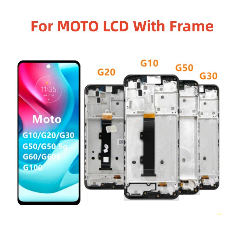 For MOTO CellPhone  LCD Parts For Moto G10 G20 G30 G50 G50 5G G60 LCD Display Touch Screen Digitizer With Frame free shipping