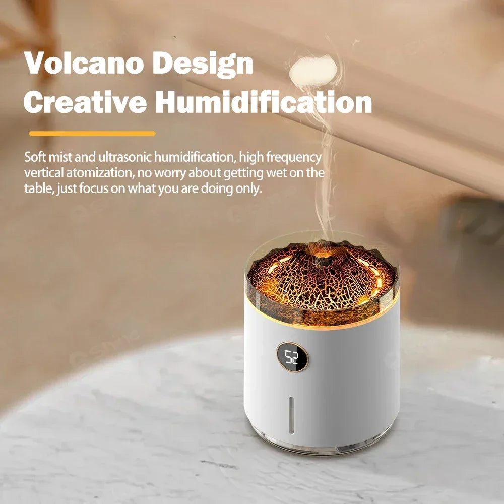 1200mAh LED Volcano Humidifier Diffuser Essential Oils Aroma Diffuser Flame Humidifier Mist Sprayer Aromatherapy Air Humidifier