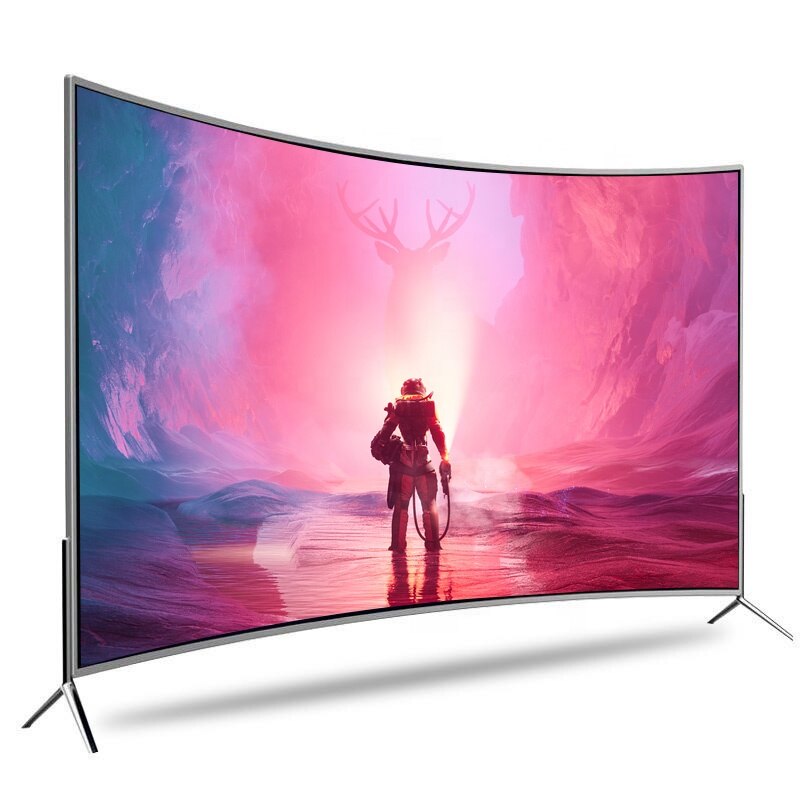 POS expressGuangzhou OEM wifi 1G+8G metal shell tempered glass smart tv 4k ultra hd 65 inch led curved screen tv televisions