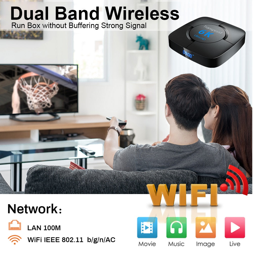 Transpeed Android 12.0 TV Box Voice Assistant 8K 6K 3D Wifi6 BT5.0 2.4G&5.8G 4GB RAM 32G 64G Media player Very Fast  Top Box