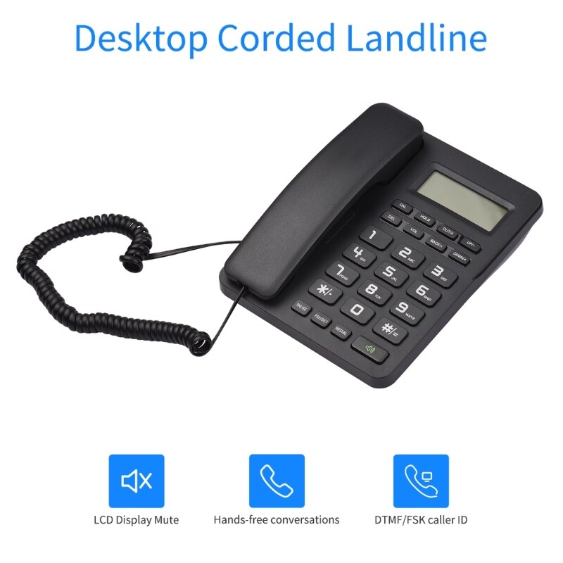 VTC-500 Corded Landline Phone Big Button and LCD Display for Seniors Desktop Wall Mount Telephone for Home and Office