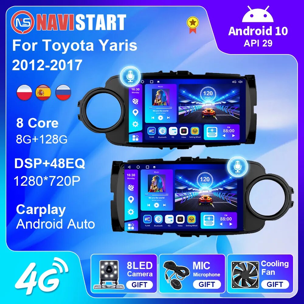 NAVISTART Android 10 Car For Toyota Yaris 2012 2013 20014 2015 2016 2017 GPS Navigation DSP Carplay 2 Din Radio Player No DVD