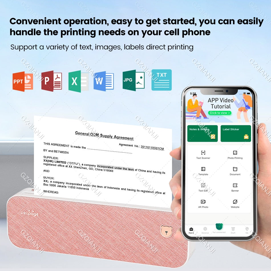 Peripage A40 Portable Printer Thermal Mobile Photo Maker Machine Document PDF Bluetooth Wireless Connection Device with A4 Paper