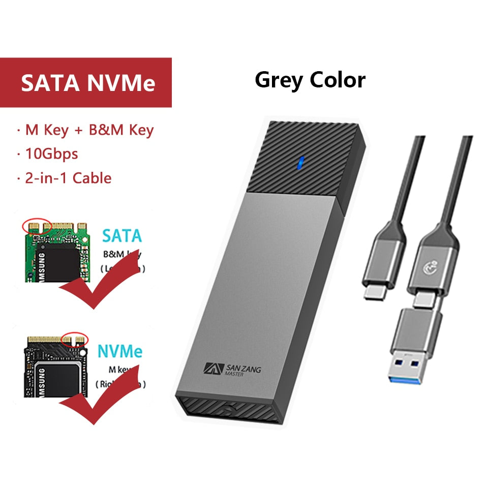 SANZANG Dual Protocols M.2 NGFF NVMe Enclosure 10Gbps External SSD Case M2 USB 3.2 Type C Hard Drive Disk Cover HD Storage Box