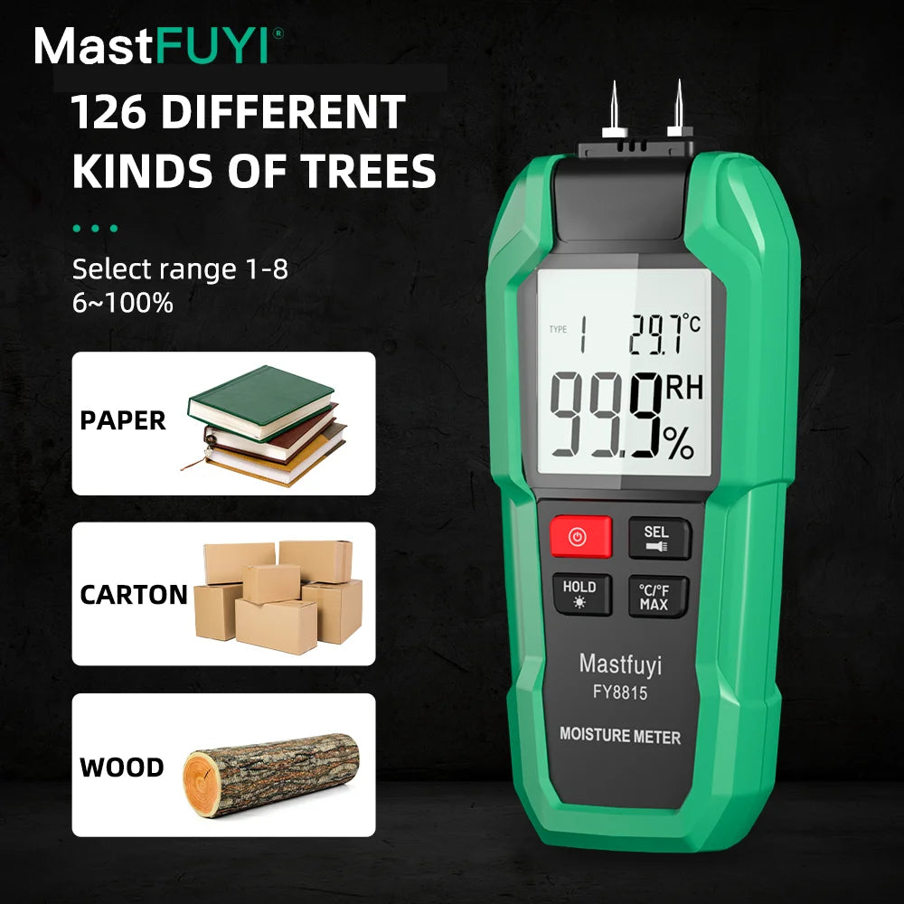 MASTFUYI Digital Wood Moisture Meter 6-100% Timber Hygrometer Portable Tool LCD Display Timber Building Material Damp Detector