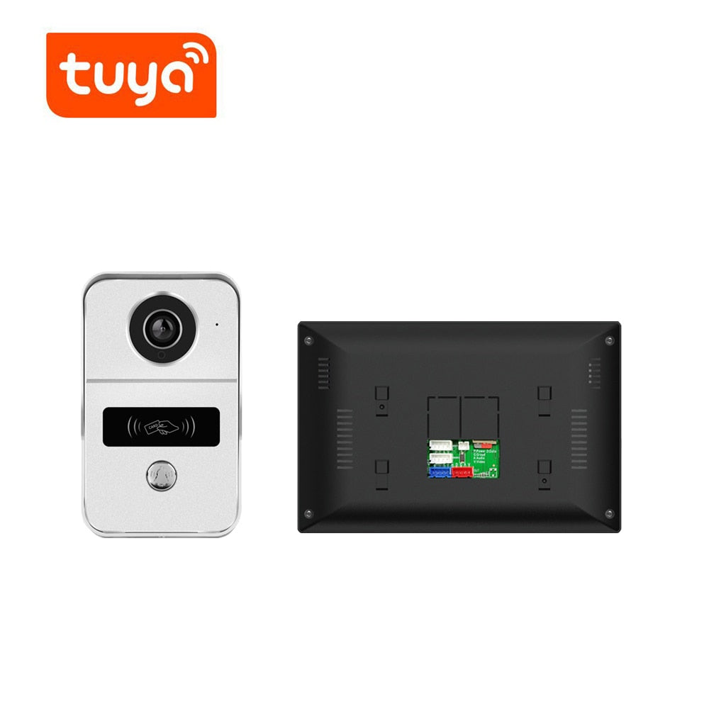 TUYA 1080P 10 Inch 7 Color Touch Screen Wireless Wifi Video Doorbell Smart APP Home Intercom Kit for RFID Access Control System