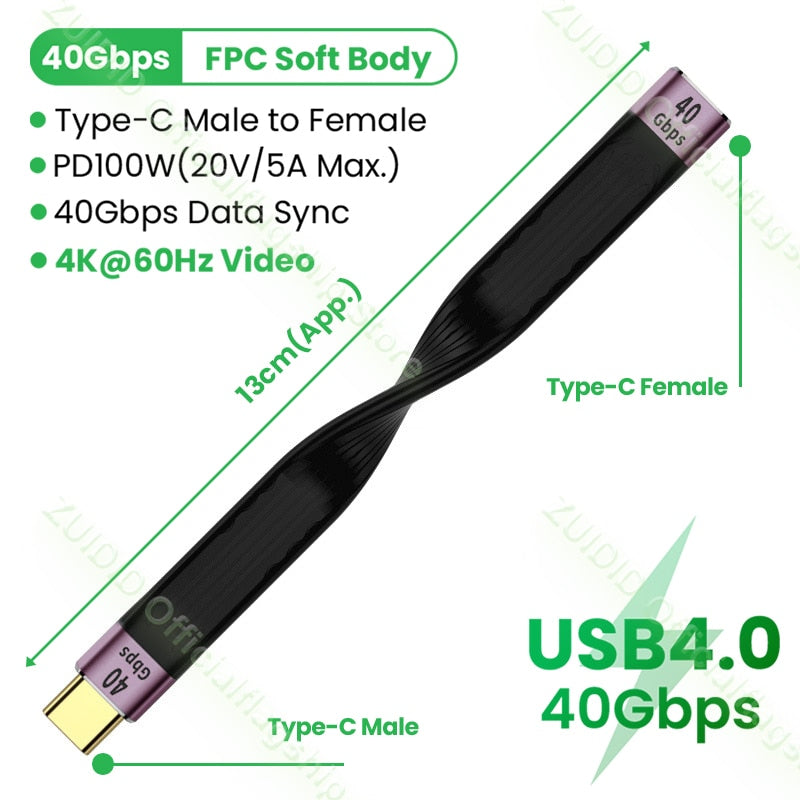 USB 4.0 Gen3 Thunderbolt 3 Data Cable PD 100W 5A Fast Charging USB C to Type C Cable 4K@60Hz Cable USB Tipo C 40Gbps Data Cabel