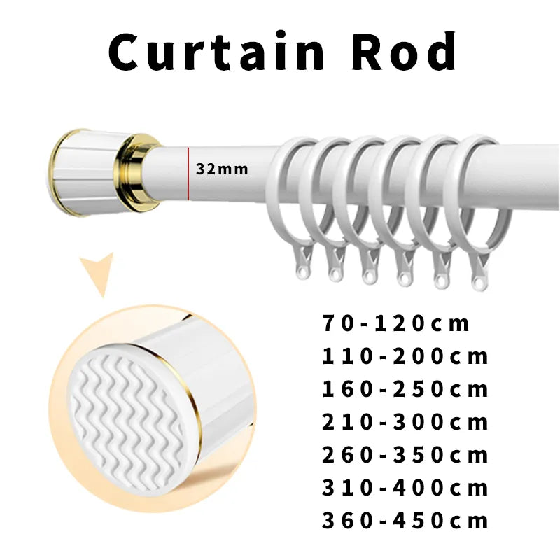 Adjustable Long Curtain Rod Metal Clothes Hanging Pole Shower Rod No Punching Balcony Drying Rack Support Extendable Pole
