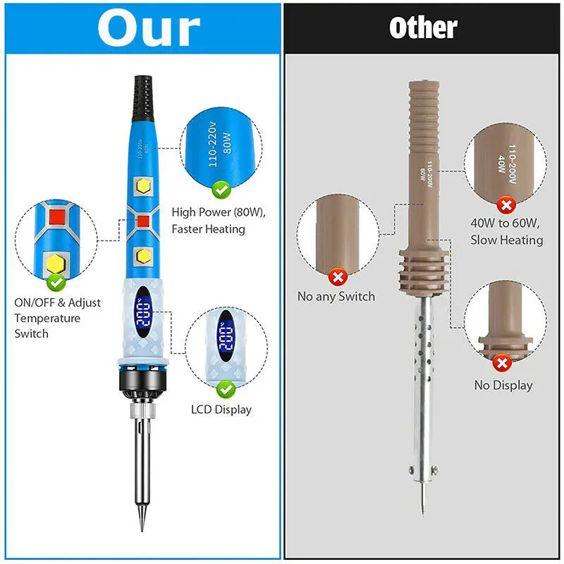 Soldering Iron Kit Adjustable Temperature 110V 220V 80W LCD Solder Welding Tools Ceramic Heater Soldering Tips Desoldering Pump