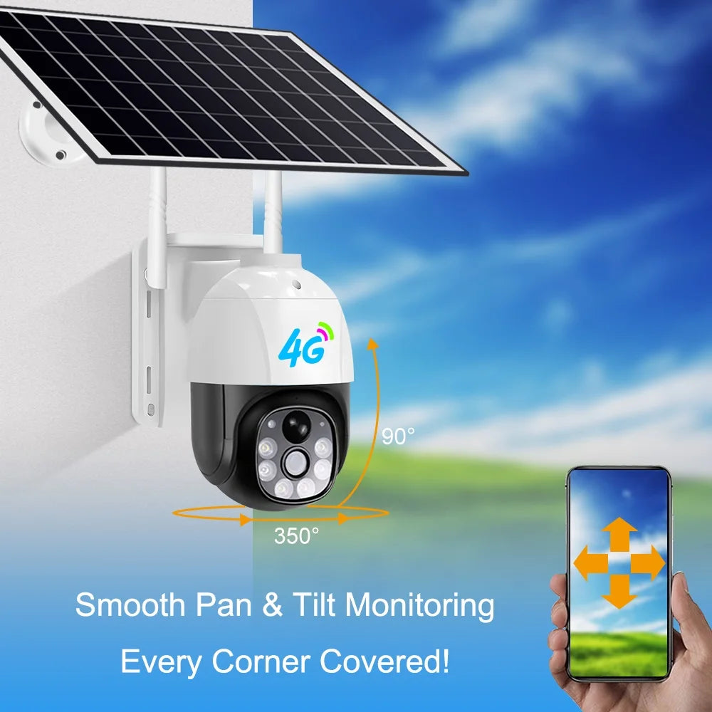 4X Zoom 5MP 4G SIM Card Wireless Video Camera With 7.5W Solar Panel 8000mAh Battery Solar Powered Street Camera V380Pro