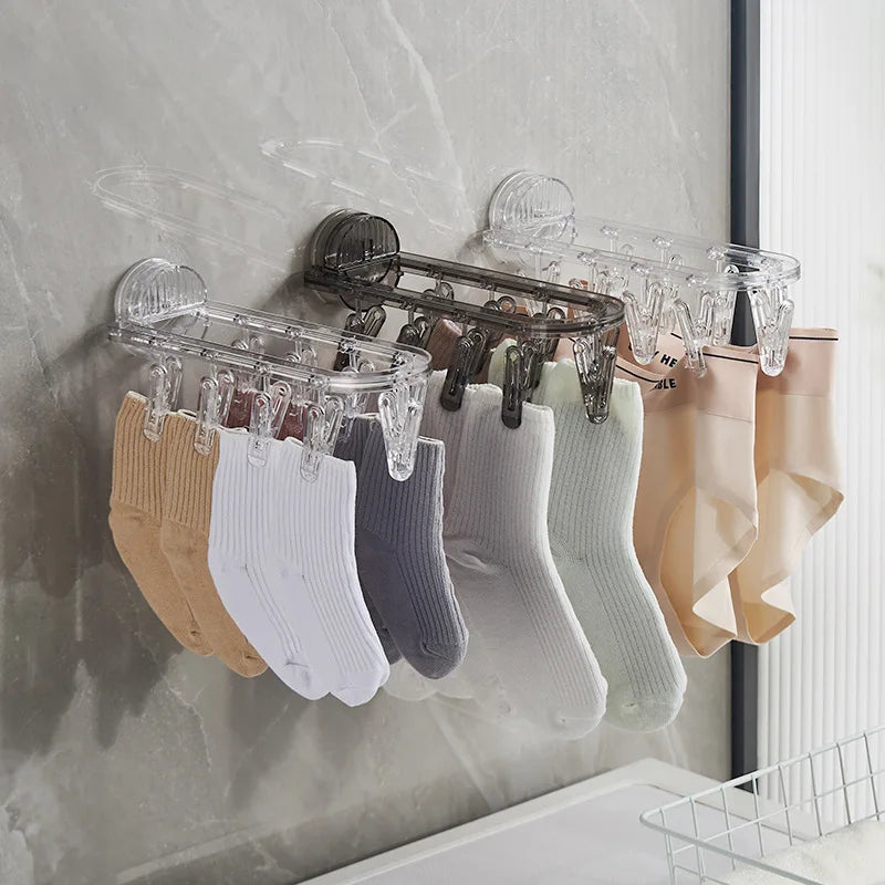 Folding Underwear Drying Rack Transparent Socks Clothes Hanger Wall Mount Sucker Install Home Laundry Hangers for Clothes