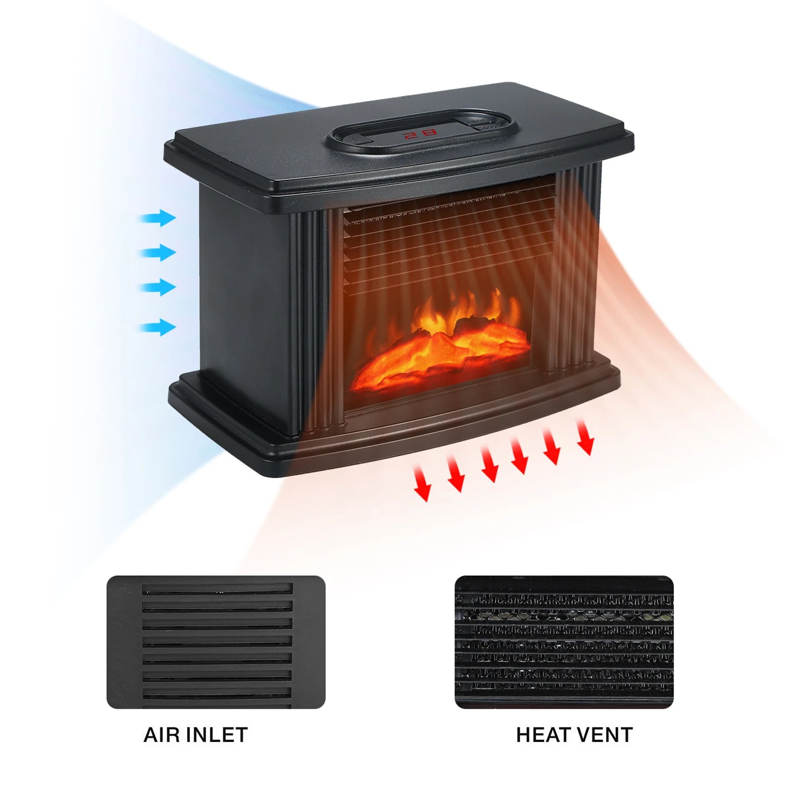 Electric Heater Portable Flame Heater Room Heating Stove Remote Winter Warmer Machine Mini Fireplace 1000W Household Radiator